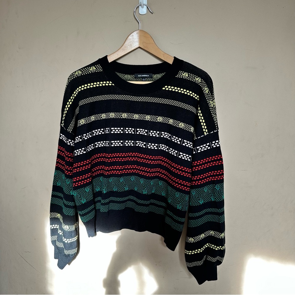 525 America Black Multicolor Striped Sweater